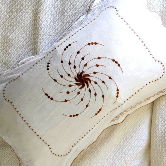 Dainty Embroidered Cotton Sham With Feather Insert - Picture 4 of 4